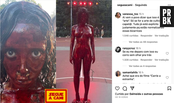 Estátua de Doja Cat ensanguentada recebeu críticas na web