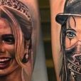 Antes e depois da tatuagem do rosto de Lexa de MC Guimê