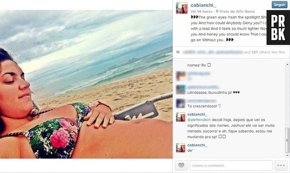 Carolina Caetano Bianchi mostrou a barriga de três meses de gravidez no Instagram e revelou que o nome do filho de Caio Castro será Joshua