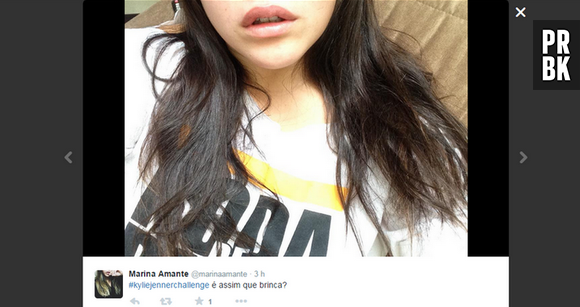 Até que ela mandou bem imitando os lábios de Kylie Jenner no Twitter, com a hashtag #KylieJennerChallenge, né?