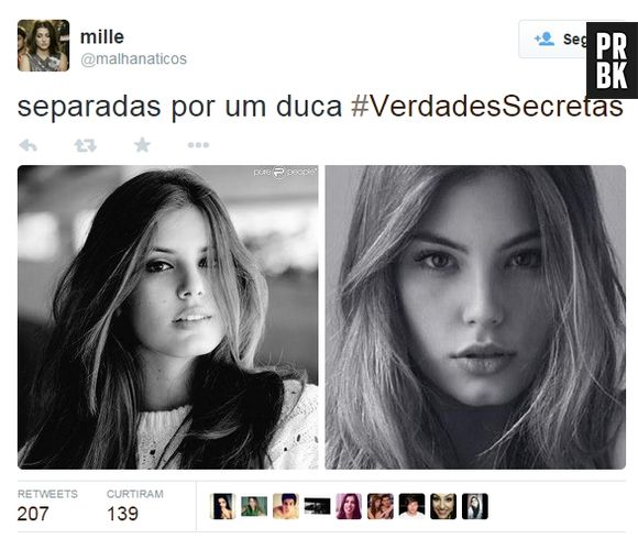 Os internautas compararam Camila Queiroz, a Angel de "Verdades Secretas", com Bruna Hamú, a Bianca de "Malhação"