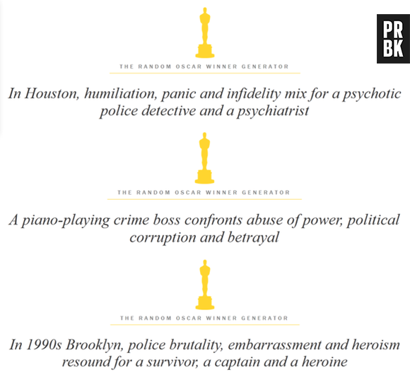 "The Random Oscar Winner Generator" usou filmes que ganharam o Oscar desde 1970