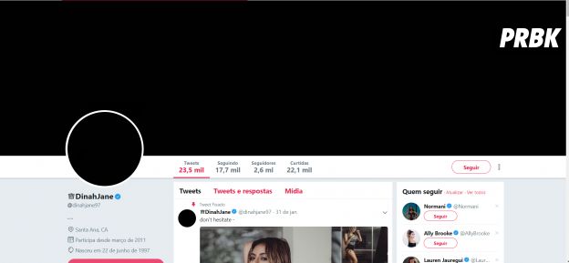 Do Fifth Harmony: Dinah Jane deixa seu Twitter todo "preto". Será que vem projeto novo?