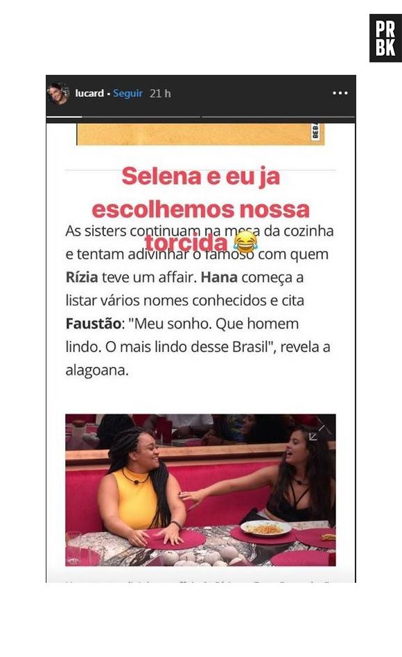 No "BBB19", Rízia elogia Faustão e esposa do apresentador reage