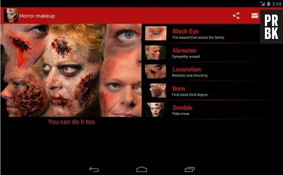 Tutoriais de maquiagem para o Halloween dentro de um app