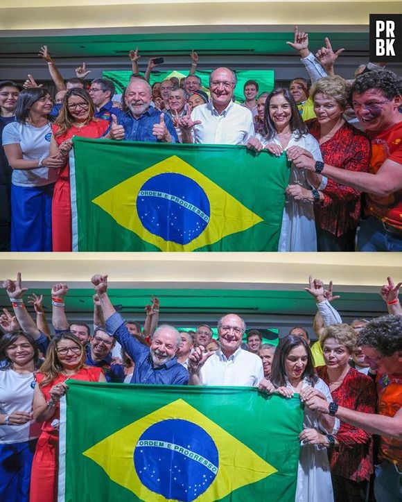 Manifestantes levantaram a bandeira do Brasil na posse do Presidente Lula, recuperando o símbolo nacional