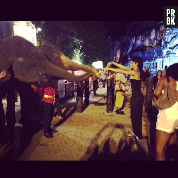 Rihanna estava de férias na Tailândia e deu comida para elefantes