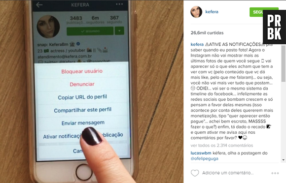 Kéfera soltou o verbo sobre mudanças no Instagram: "ODIEI"