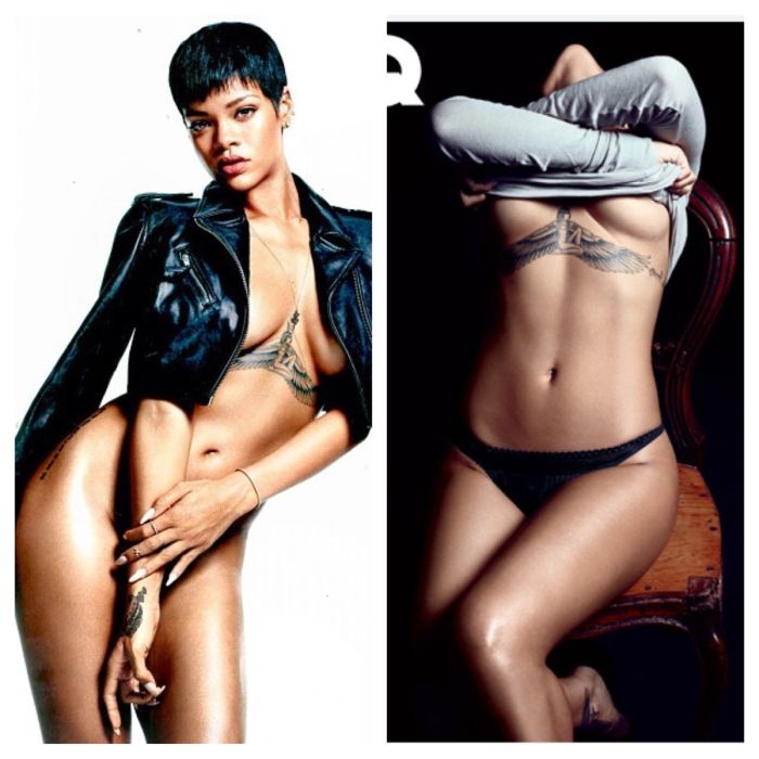  Após a morte de sua avó, em 2012, Rihanna tatuou a deusa egípicia Isis como uma homenagem 
