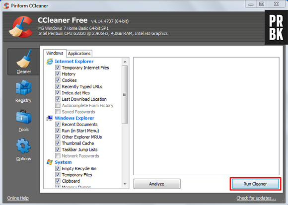 Aperte o botão "Run Cleaner" para CCleaner começar a trabalhar