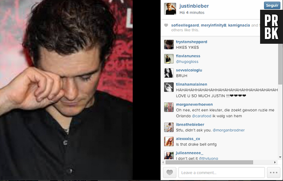 Justin Bieber provoca Orlando Bloom no Instagram