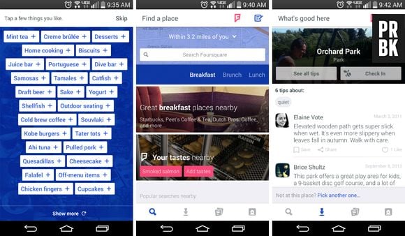 Interface do Foursquare com diversos filtros