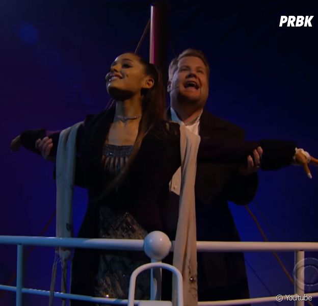 Ariana Grande e James Corden recriam cenas de "Titanic" cantando músicas pop