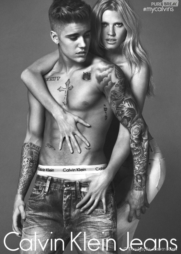 Justin Bieber e a modelo Lara Stone estrelam campanha da Calvin Klein