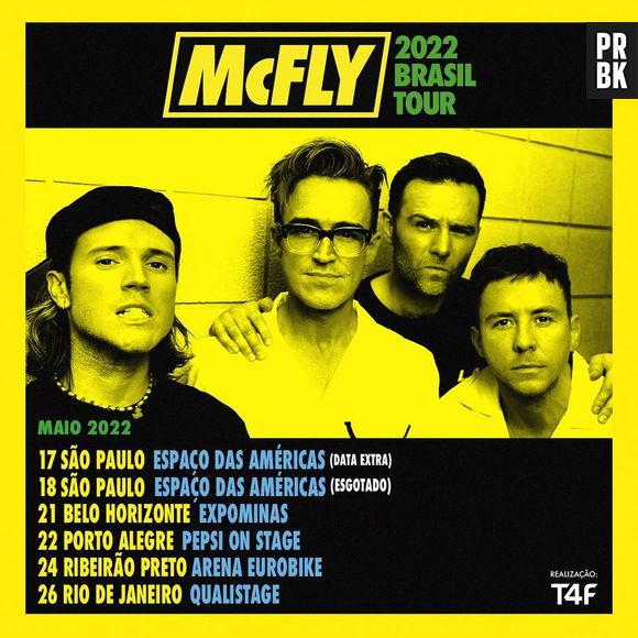 A banda McFly está no Brasil realizando shows nos estados de São Paulo, Curitiba, Belo Horizonte, Porto Alegre, Ribeirão Preto e Rio de Janeiro