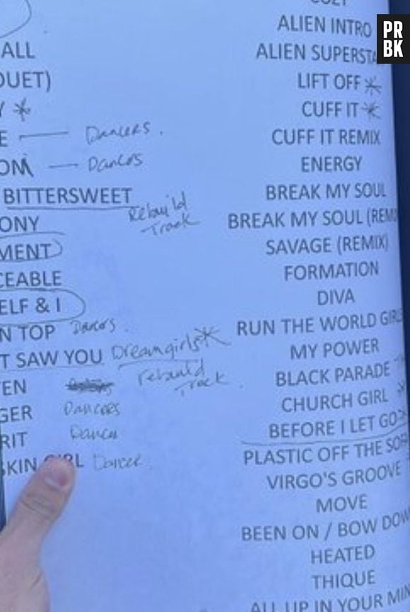 Imagens de uma possível setlist da "Renaissance World Tour" tomaram conta da internet