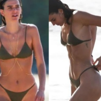 Corpo de Bruna Marquezine impressiona: atriz usa biquíni cavado e body chain ao chegar em Noronha