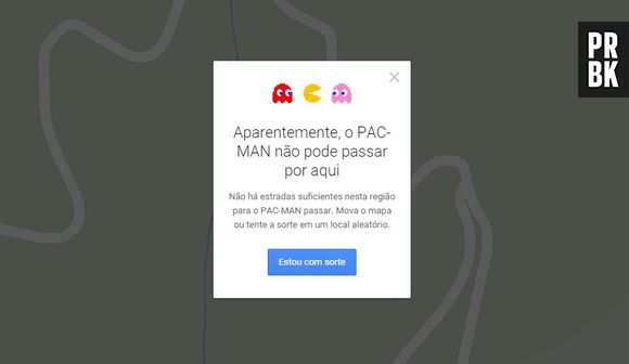 Caso o mapa não tenha espaço para jogar "Pac-Man", clique em "estou com sorte" e comece a brincar no local mais próximo!