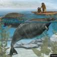  O dugongo &eacute; parente do peixe-boi e foi extinto por conta da ca&ccedil;a. Sua carne era muito apreciada 