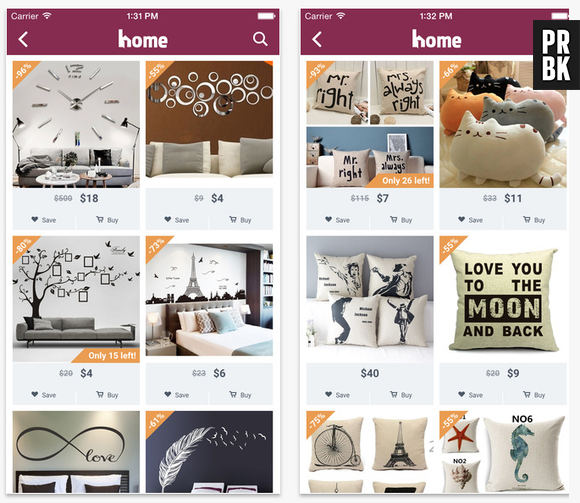 Com foco em decoração e items para casa, o app "Home" oferece muitas promoções