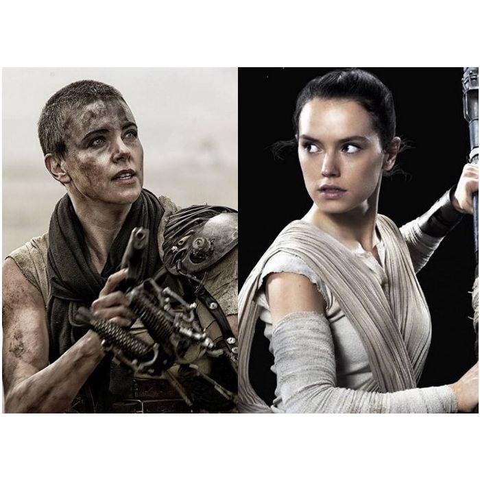 A Furiosa (Charlize Theron) de &quot;Mad Max&quot; e Rey (Daisy Ridley), de &quot;Star Wars&quot;, iam botar muito marmanjo pra chorar se fossem amigas
