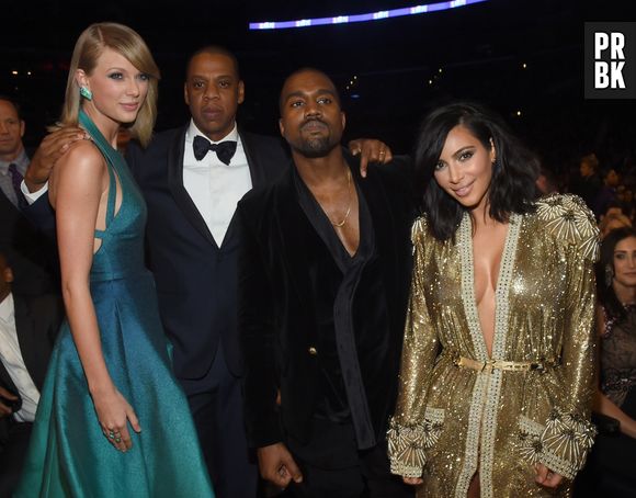 Taylor Swift, Kanye West e Kim Kardashian (com Jay Z na foto) brigam após a socialite vazar "autorização" da cantora para a música "Famous"