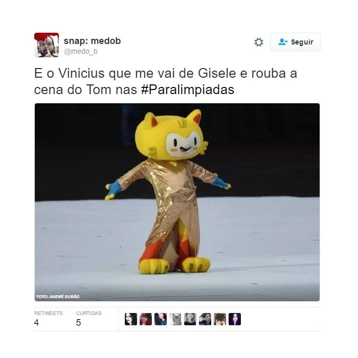 O Tom é o mascote das Paralímpiadas Rio 2016, porém, Vincius roubou toda a cena