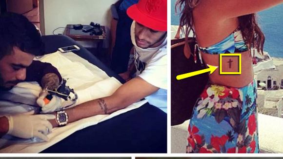 Neymar faz a tatuagem de uma cruz igual a de Bruna Marquezine! Veja a foto!