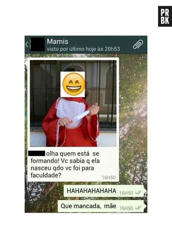 Mãe faz piada sobre formatura do filho no WhatsApp