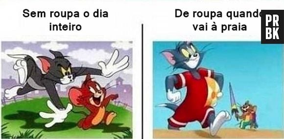 Alguém entende por que o Tom e Jerry botam roupa só pra ir à praia?