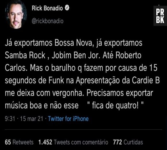 Rick Bonadio faz tweet criticando repercussão brasileira sobre funk no Grammy 2021