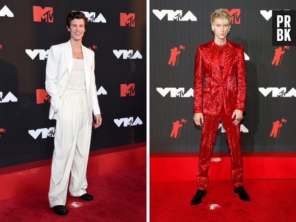 VMA 2021: look todo branco de Shawn Mendes ou vermelho de Machine Gun Kelly?