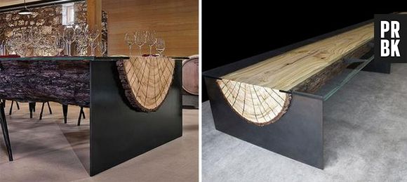 Metade do tronco de uma árvore foi utilizado para fazer essa mesa única e gigante!