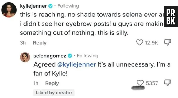 Kylie Jenner diz que não viu postagem de Selena Gomez sobre sobrancelhas