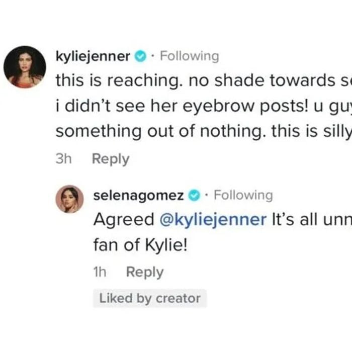 Kylie Jenner diz que não viu postagem de Selena Gomez sobre sobrancelhas