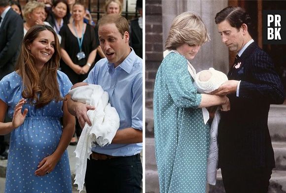 Após o nascimento dos seus filhos, Kate e Diana usaram vestidos azuis com bolinhas