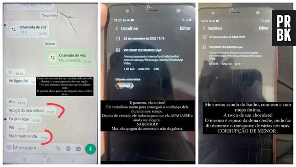 Mulher expõe conversa em que motorista de creche convence sua filha a enviar fotos da mãe nua