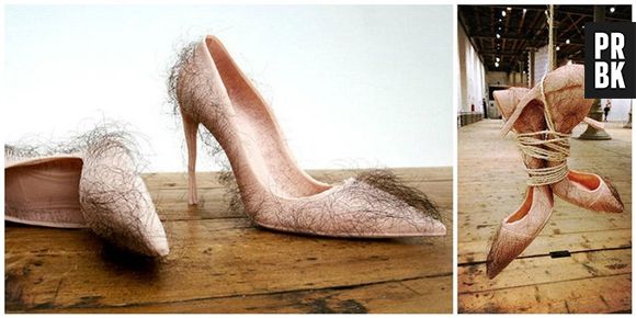 Existe sapato cor de pele, mas esse é literalmente de pele. Tem até pelos!