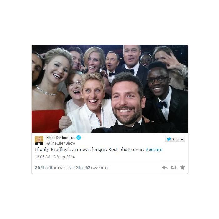 A selfie do Oscar se tornou um verdadeiro clássico e foi o tweet mais retuitado de todos os tempos!