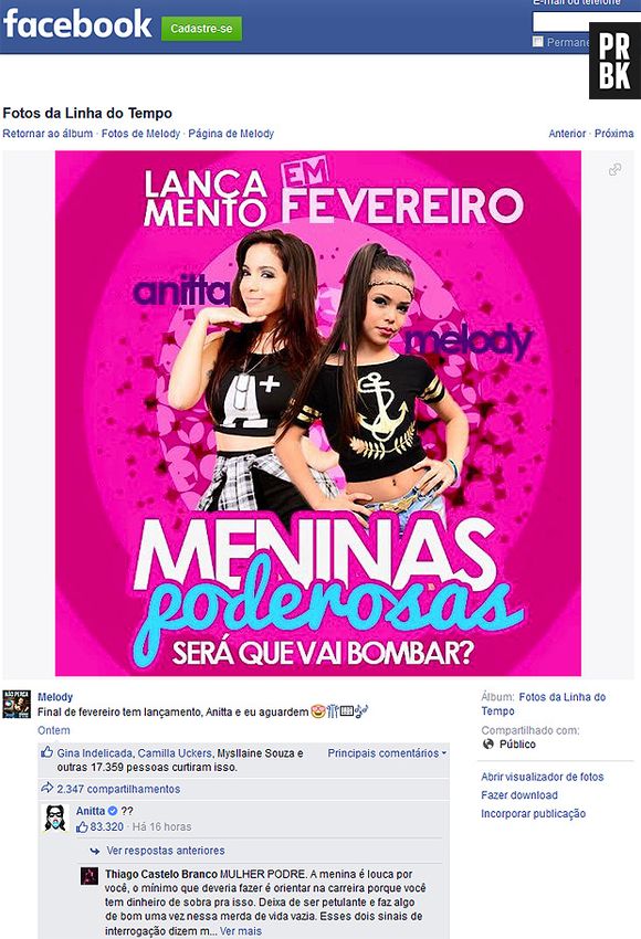 Polêmica entre Anitta e MC Melody continua rendendo