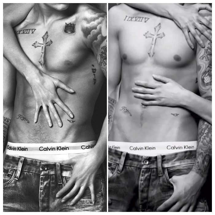 Justin Bieber, no seu ensaio para a Calvin Klein, teve seu abdômen alterado com Photoshop