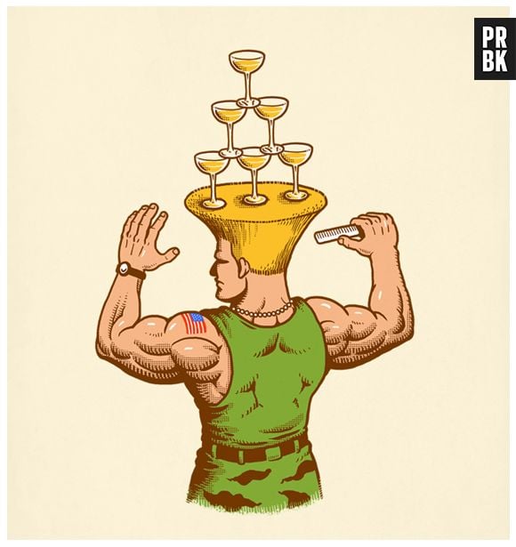 O Guile de Street Fighter fazendo performances com champagne. Super equilibrado o rapaz.