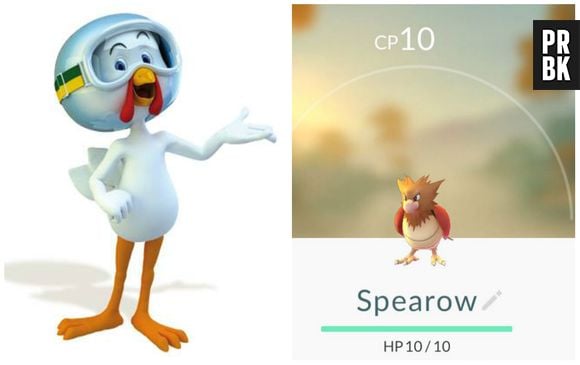 O pokemón Spearow, do tipo ave, seria nosso franguinho Lek Trek