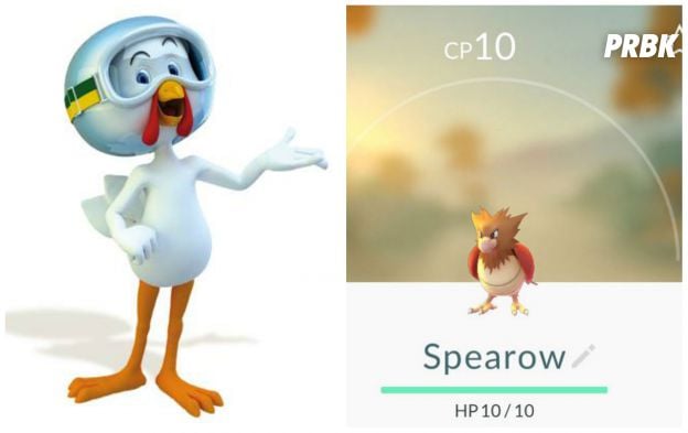 O pokemón Spearow, do tipo ave, seria nosso franguinho Lek Trek