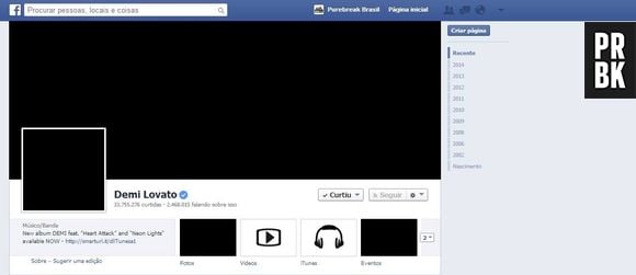 No Facebook também não foi diferente! A cor preta dominou o perfil de Demi Lovato