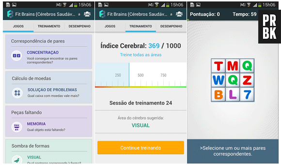 O "Fit Brains Trainer" permite treinar vários níveis do seu cérebro