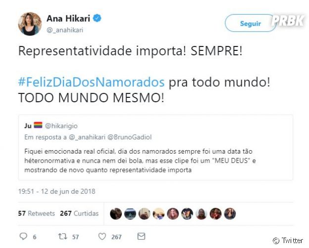 Ex companheira de Bruno em "Malhação", Ana Hikari apoiou o amigo em seu Twitter