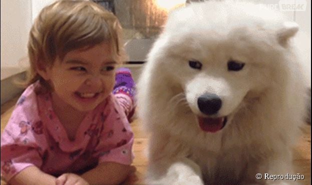 Essa criança e esse cachorro são melhores amigos!