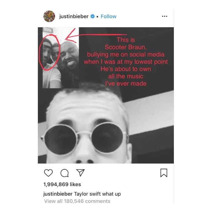 Justin Bieber e Scooter Braun debocharam de Taylor Swift anos atrás