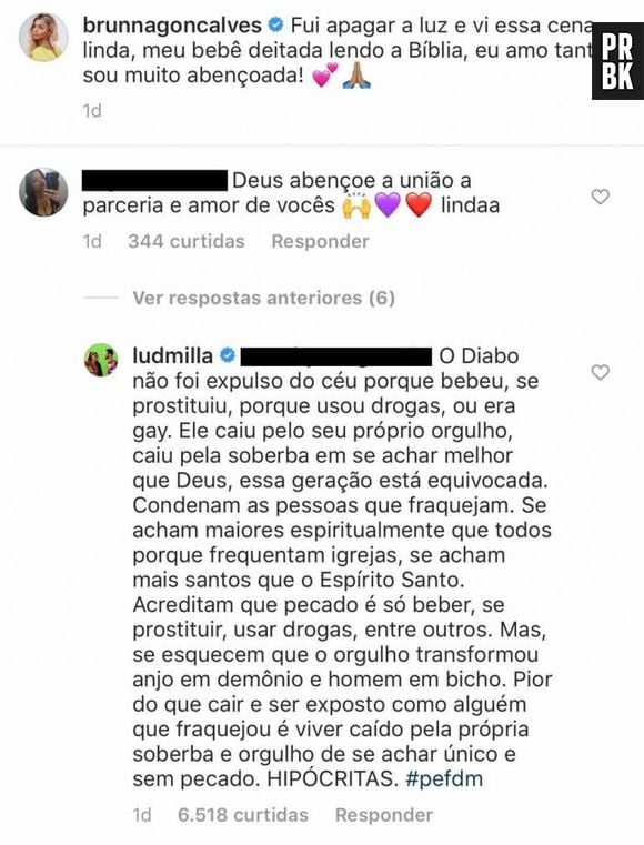 Ludmilla responde comentário homofóbico de seguidor no Instagram